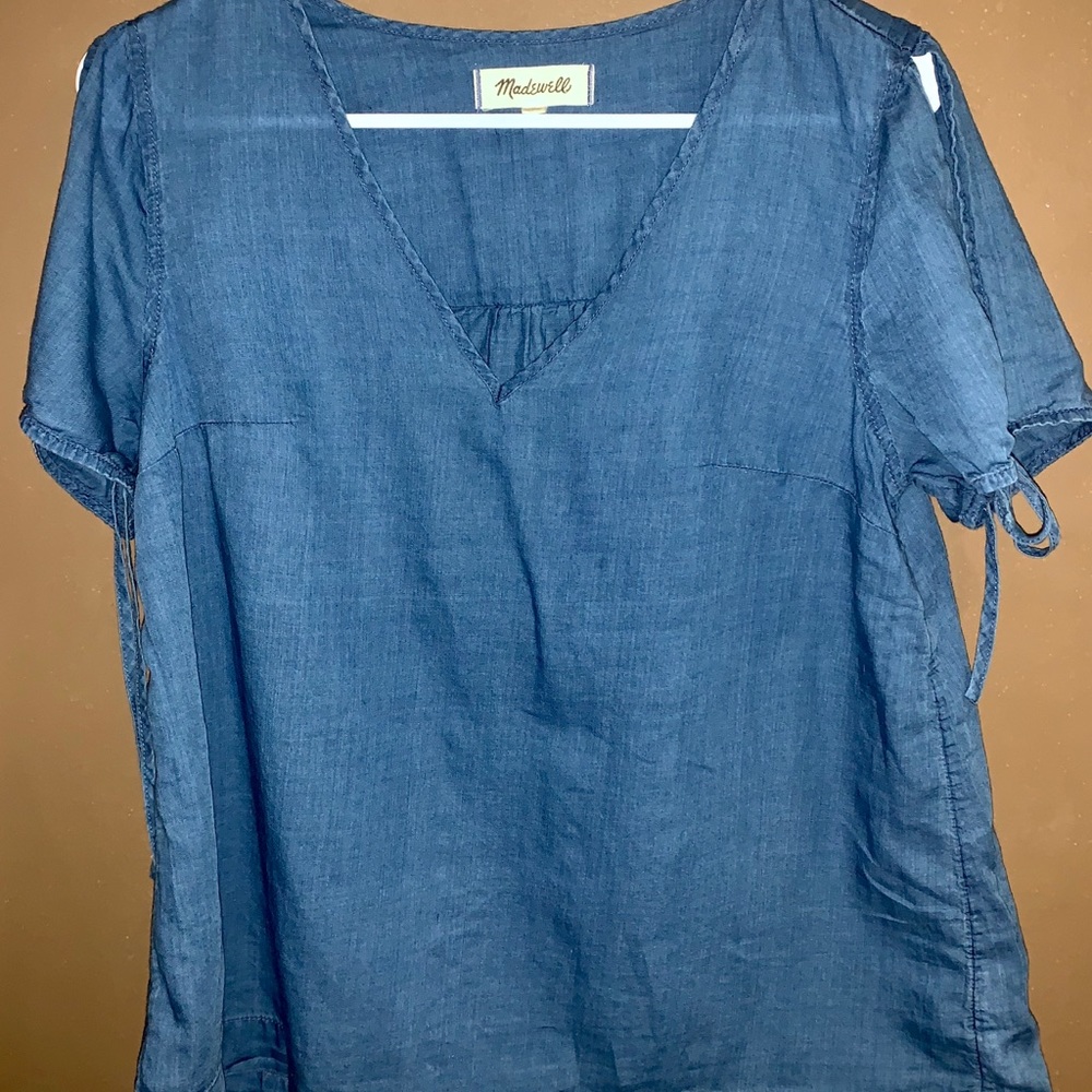 Madewell Soft Chambray Blue Lightweight Denim Short Sleeve Shirt sz XS EUC